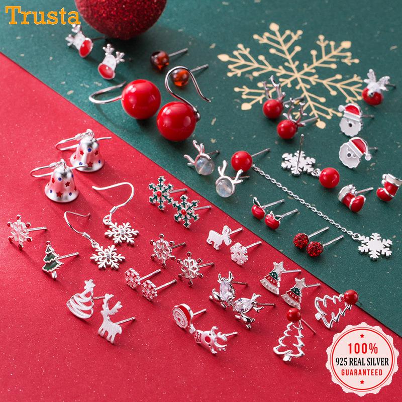 

Trusta 2020 100% 925 Real Sterling Silver Fashion Women's Jewelry Sweet Christmas Stud Earring Gift For Girls Teens Lady DA01