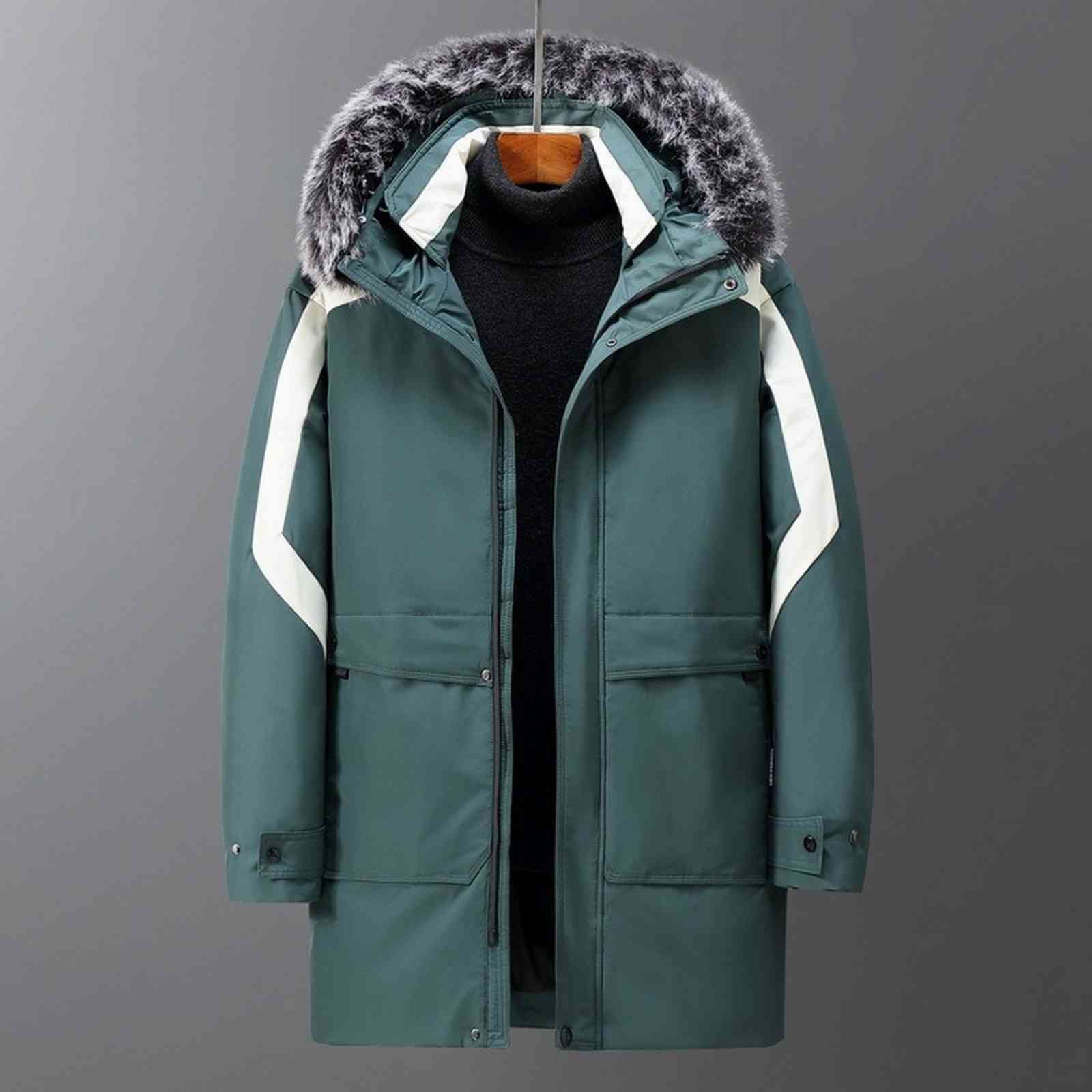 

Down Winter Parka Thicken Fur Collar Streetwear Men Outdoor Long Jacket Windproof Warm Coat 2021
