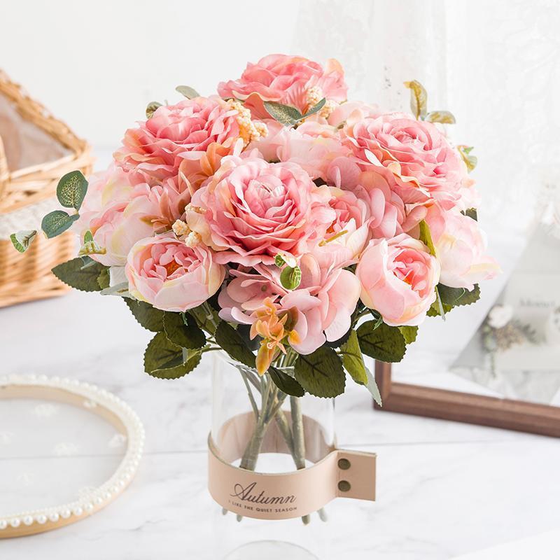 

Silk Rose Peony Artificial Flowers Bouquet High Quality Vase for Home Decor Christmas Wedding Bridal Accessories Clearance1, Orange