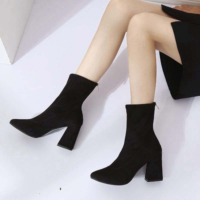 

COOTELILI Fashion 8.5cm High Heels Ankle Boots For Women Black Autumn Winter Shoes Women Zipper Pumps Ladies Boots 35-39