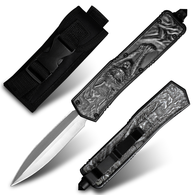 

MT Wolf CNC Automatic Knife Field Survival Military Tactical Fighting Knife Camping Hunting Self Defense Pocket EDC Tool Belt Sheath Fishing Double Action Knives