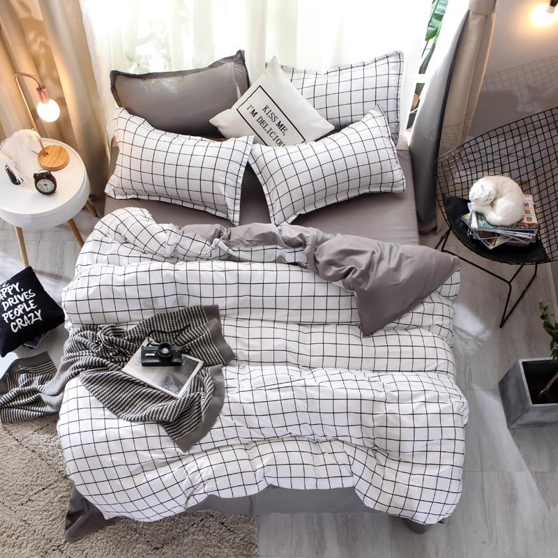 

62 Lattice Duvet Cover Pillowcase Bed Sheet Simple Boy Girls Plaid Bedding Sets 3/4Pcs Single Double Bedlinen Home Textile, Difeini-012