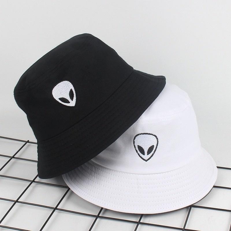 

Cloches 2021 Fashion Unisex Embroidered Alien Foldable Bucket Hat Beach Sun Street Headwear Fisherman Outdoor Cap For Men Woman Caps1, White