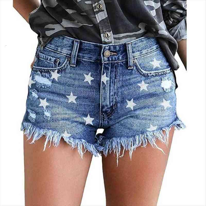 

summer denim short jeans women print tassel high waist hole ripped shorts casual plus size denim shorts lady ants, White;black