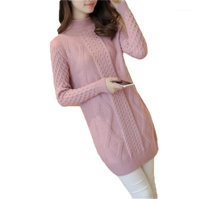 

Knitting Long Sweater Women 2018 Autumn Winter Casual Knitted Sweater Pullover Long Sleeve Twist Flower Turtleneck Z3461, Pink
