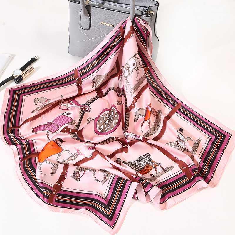 

Square Scarf For Women Decoration Summer Fashion splice Color stripe Neck Silk Scarf1