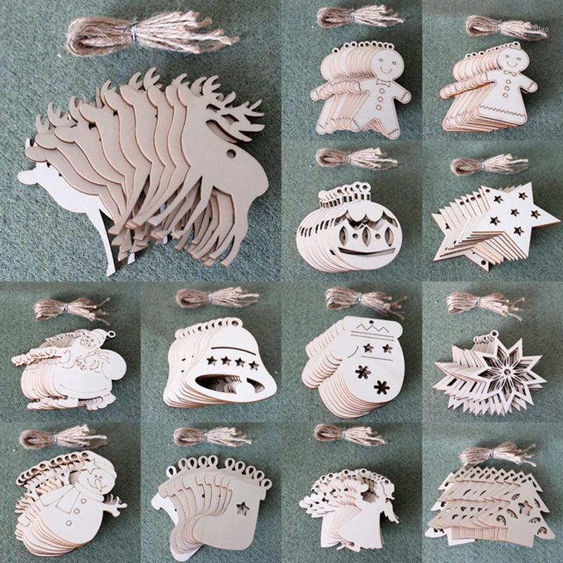 

10PCS DIY Natural Wooden Chip Christmas Tree Hanging Ornaments Pendant Kids Gifts Snowman Tree Shape Xmas Decorations1