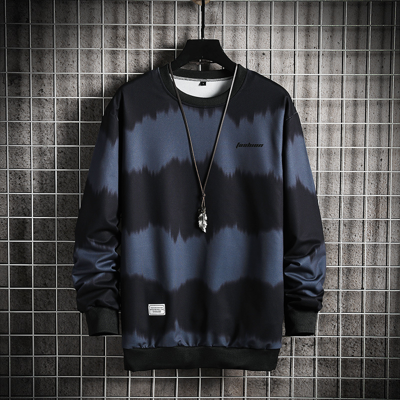 

2021 New Light sweatshirt mode black striped spring hip hop casual male tie-dye streetwear clothes 82EJ, Blue