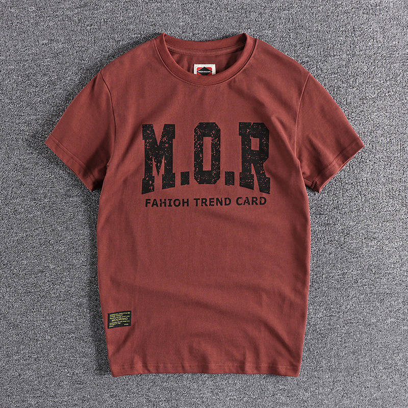 

2021 New Men Clothing Summer Retro Graphic t Shirts Letter Print Washed Pure Cotton Men's Round Neck Short Sleeve Tees Dlq5, Red
