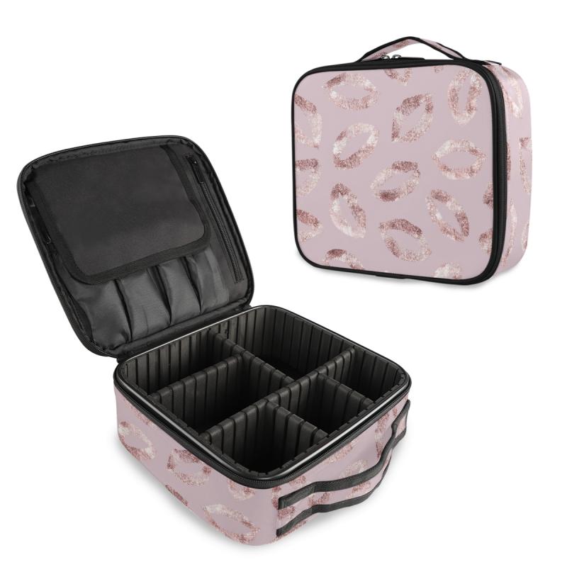 

Rose Gold Glitter Lips Cosmetic Case Luxury Polyester Cosmetic Bag Travel Organizer Women Beautician Big Capacity Makeup Bag, 01