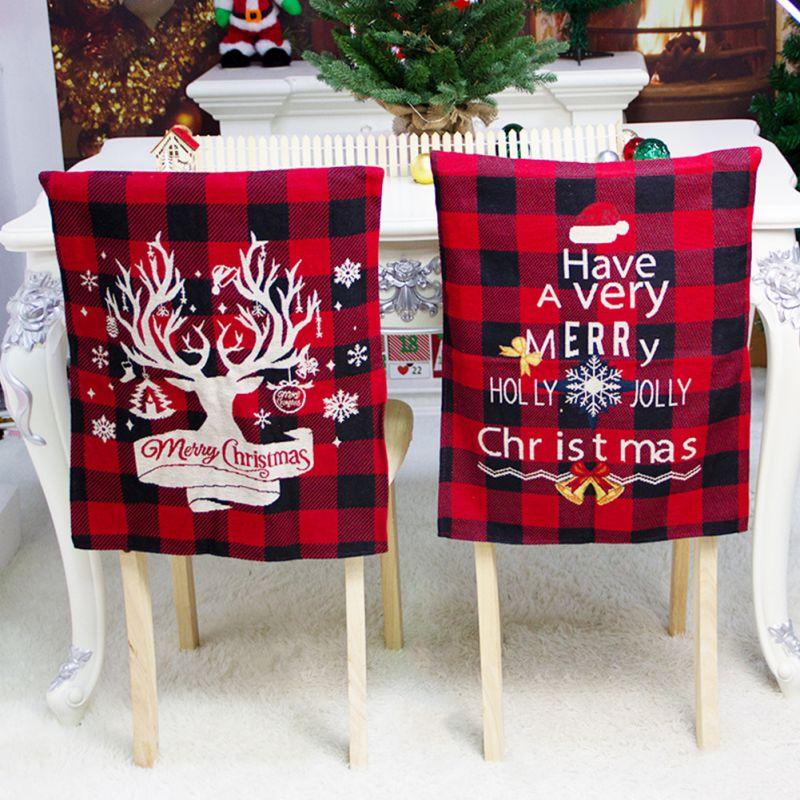 

2021 New Christmas Dining Grid Chair Slipcovers Chair Back Covers For Christmas Banquet Holiday Festival Decor