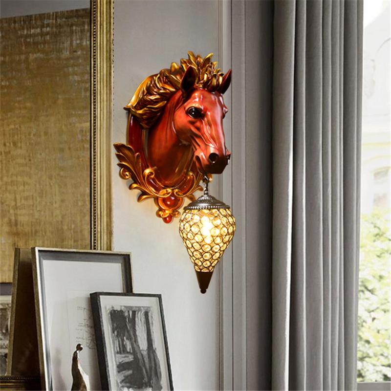 

Wall Lamp Nordic Bedroom Living Room Holiday Home Decor Vanity Light Wall Sconce Lamp Light Fixtures Lucky Horse Resin Modern AC