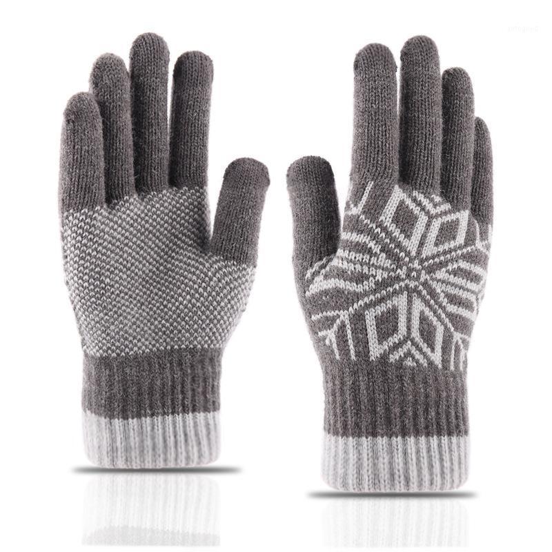 

Cashmere touch screen gloves winter men's wool warm jacquard plus velvet thickened finger knitted wool1