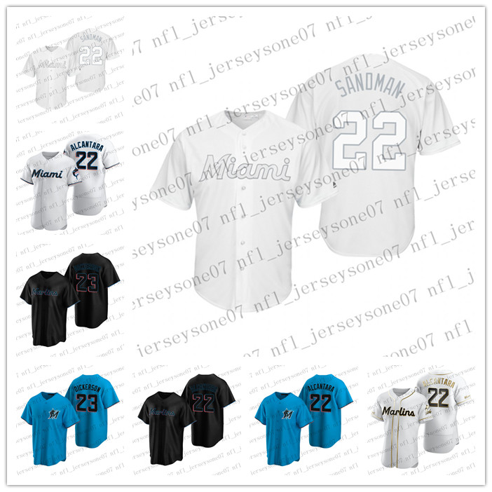 

Custom Men womens youth Miami Marlins 22 Sandy Alcantara 23 Corey Dickerson Blue White black Replica Alternate Jersey