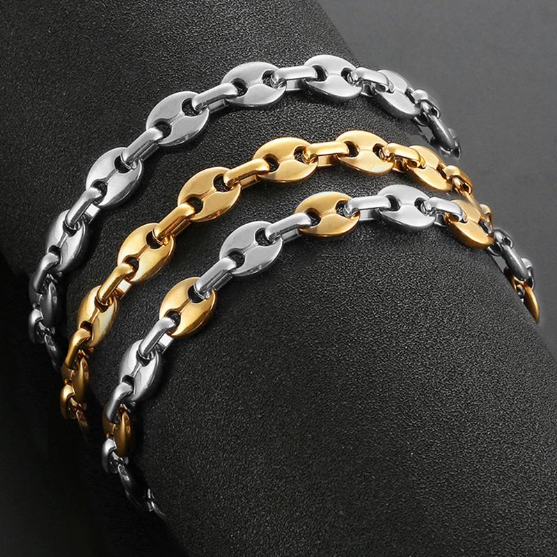 

6mm-11mm Hip Hop Punk Coffee Beans Bracelet Men Women Gold Color Stainless Steel Chain Mens Ladies Bracelets Jewellery 2020