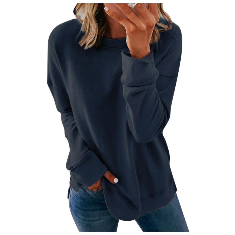 

HAMSGEND Women' Clothing solid Hoodies Casual Fashion Long Sleeve Solid Color Round Collar sweatshirt vintage Sweatshirt, Blue