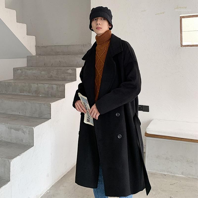 

2020 Autumn And Winter New Korean Version Of The Long Section Couple Models Lambskin Lining Casual Woolen Coat1, Black