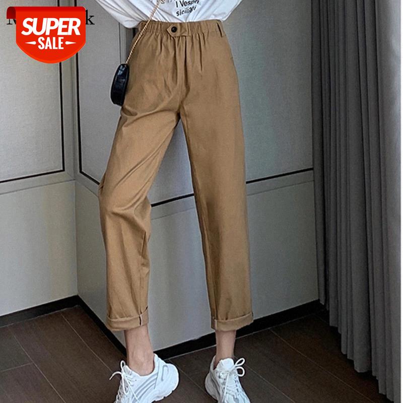

Solid Cotton Harem Pants Women Trousers Casual Loose Ankle-Length Streetwear Woman Pants Pockets High Waist Women 10426 #FH0q, Black;white