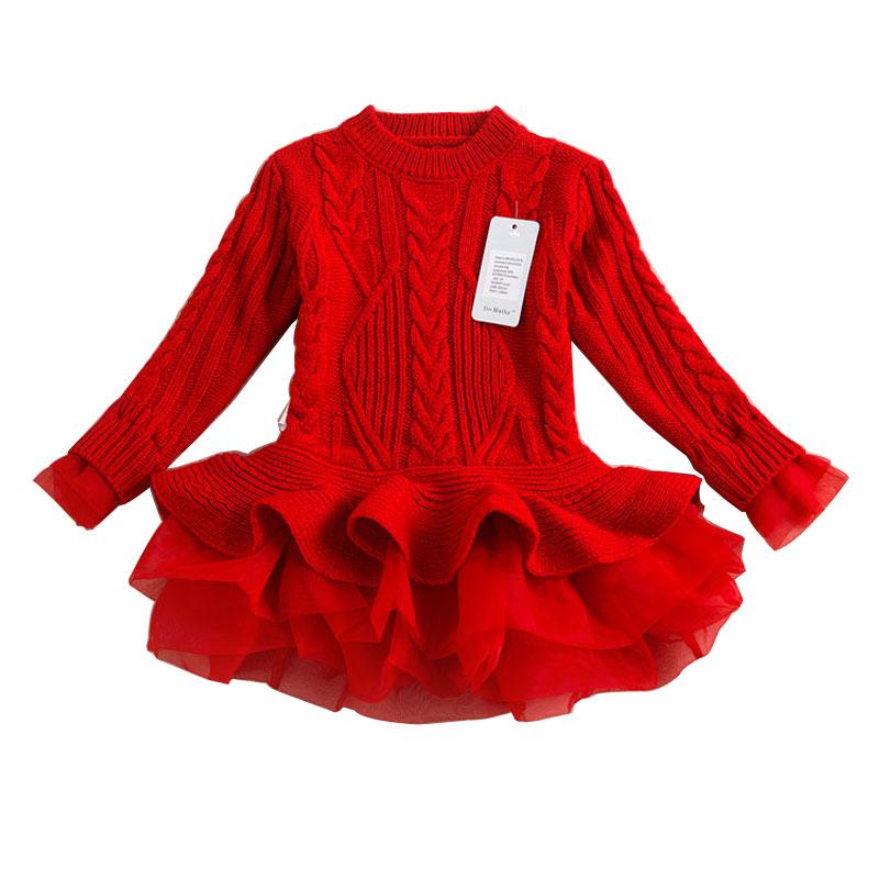 

Winter Girls Christmas Dress Wedding Party Dresses Knitted Chiffon Kids Girls Clothes Children Clothing Thick Warm Girl Dresses, Brown