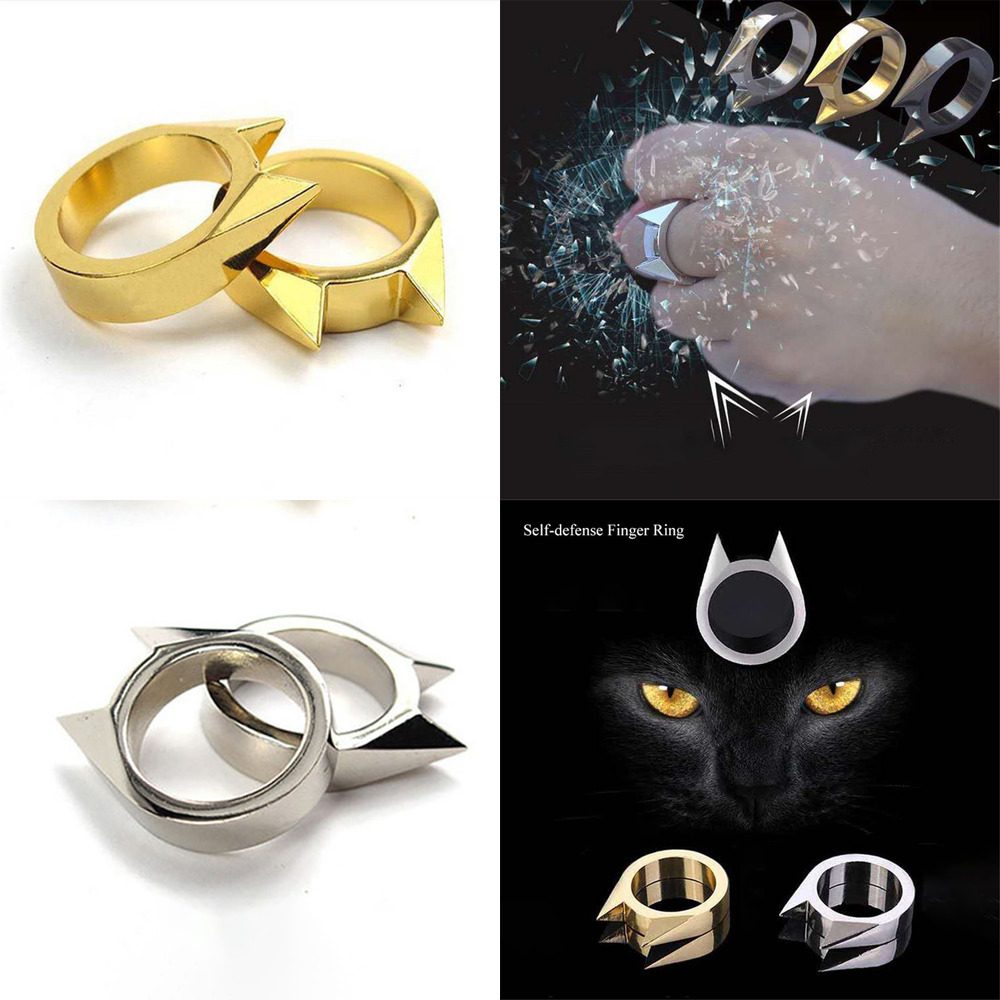

Portable Defense 1PC Finger Ring Self-defense Ring Men Women Safety Survival Broken Window Cat's Ear Self Defense Ring Tools A5PG, Silver