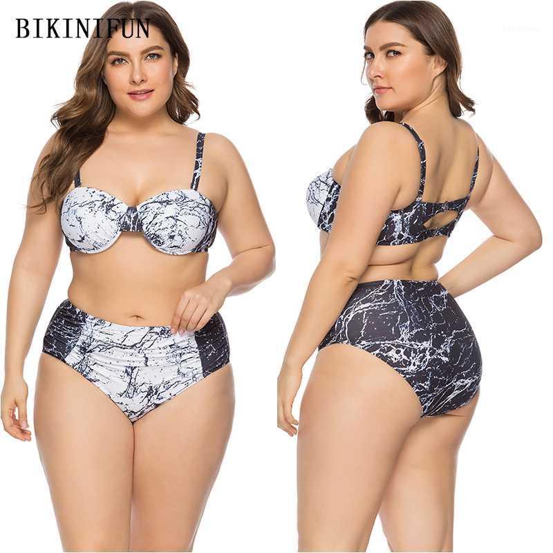 

2020 New Sexy Marble Print Swimsuit Plus Size Beachwear Push Up Bathing Suit -4XL Girl High Waist Swimwear Backless Bikini Set1