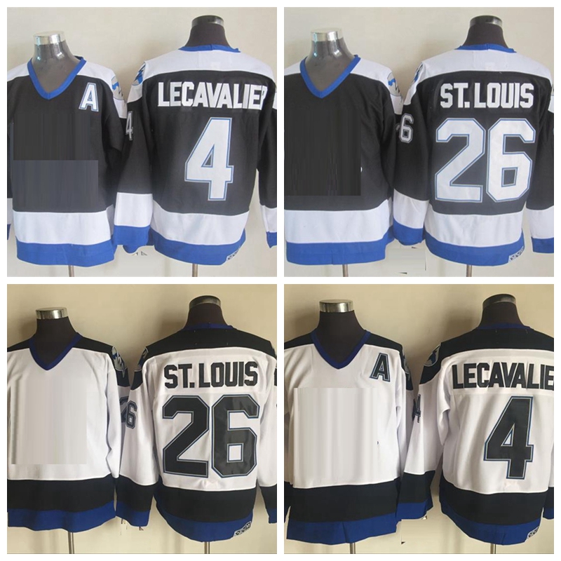 

Mens Vintage Hockey Jerseys 26 Martin St. Louis 4 Vincent Lecavalier Stitched Shirts Retro Black White A Patch M, White 26