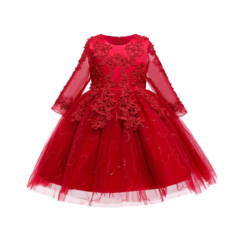 

Girl's Dresses 2022 Vintage Formal Flower Evening Girl Dress Children Costume Lace Birthday Kid Party For Wedding Clothes Vestidos, Red;yellow