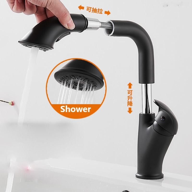 

Copper Faucet Washbasin Hot & Cold Water Faucet Basin Sink Rotate Pull Two Water Outlet Modes