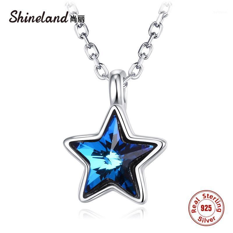 

Shineland 2020 Fashion Blue Zircon Star Necklaces 925 Sterling Silver Chain Necklaces For Women Jewelry collares Gifts1