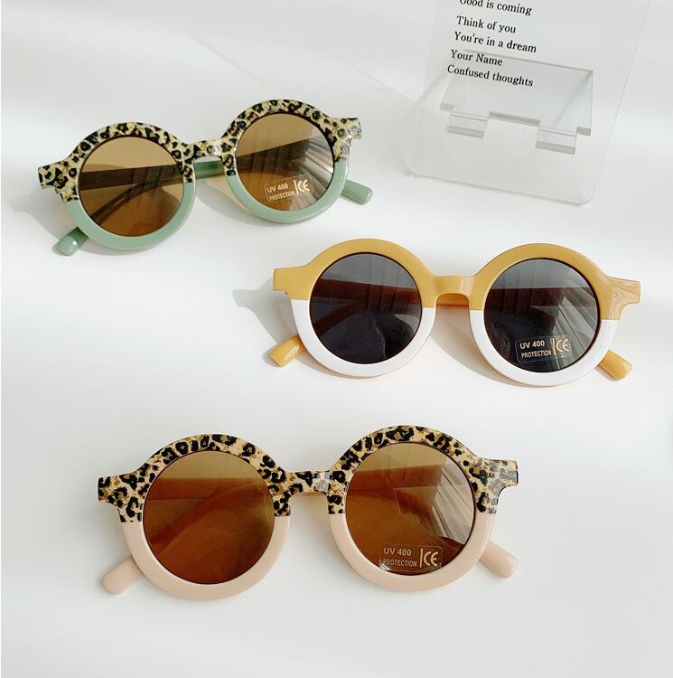 

Kids Sunglasses Leopard Printed Sun Glasses Girls Round Frame Sunglass Baby Sunscreen Visor Fashion Glasses B7940