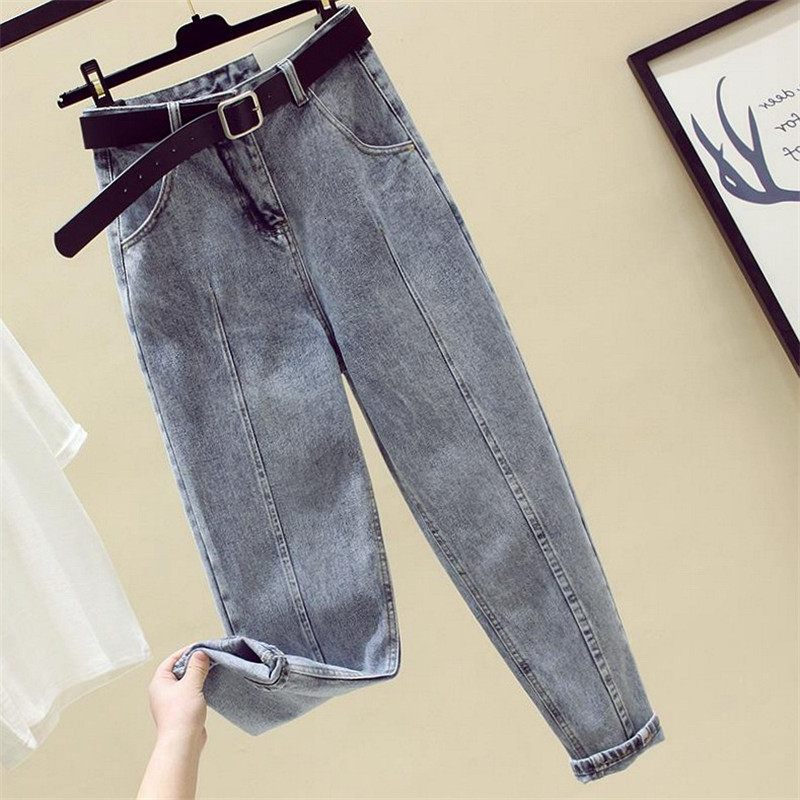 

2021 New Light Color for Women High Waist Loose Harem Denim Spring Straight Pants Ladies Ankle-length Jeans Trousers Y459 Tb46, Blue