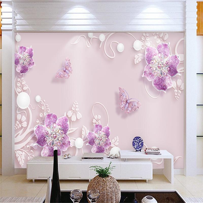 

Customized Photo Wallpapers 3D Murals Purple Jewelry Flowers Wallpapers for Living Room Luxury Wall Papers Home Decor Bedroom, As picture