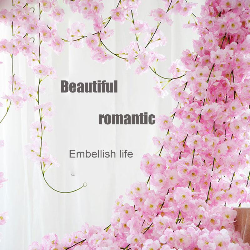 

1pcs Artificial Cherry Blossom Vines 2M Hanging Silk Flowers Garland for Wedding UND Sale, White