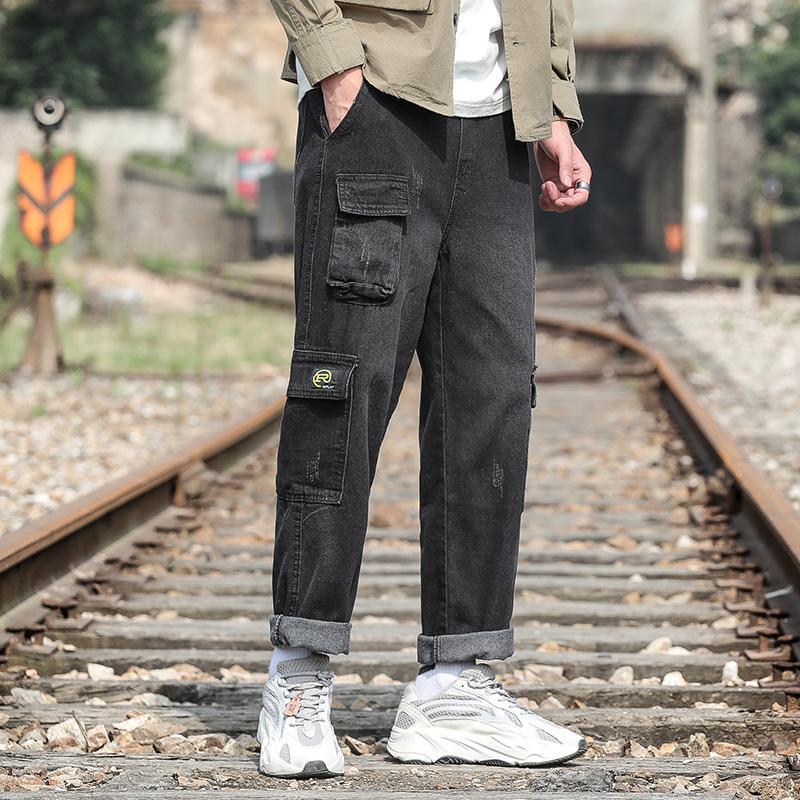 

Loose Fit Mens Hip Hop Jeans Big Sizes Multi-Pocket Streetwear Mens Plus Size Army Cargo Jeans Autumn Baggy 5XL, Black baggy jeans
