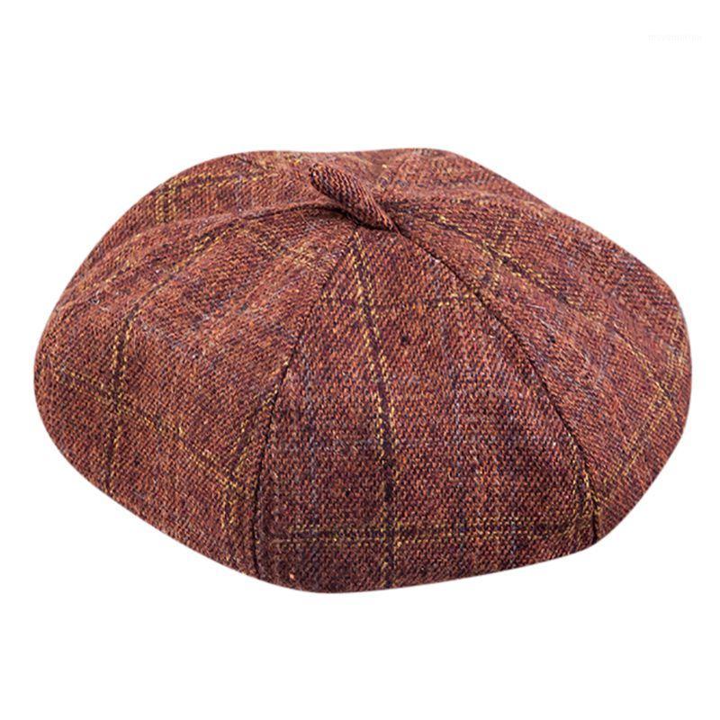 

Hot Sale Women Fashion Octagonal Caps Women Autumn Winter Beret Female Retro Plaid Print Hats o1