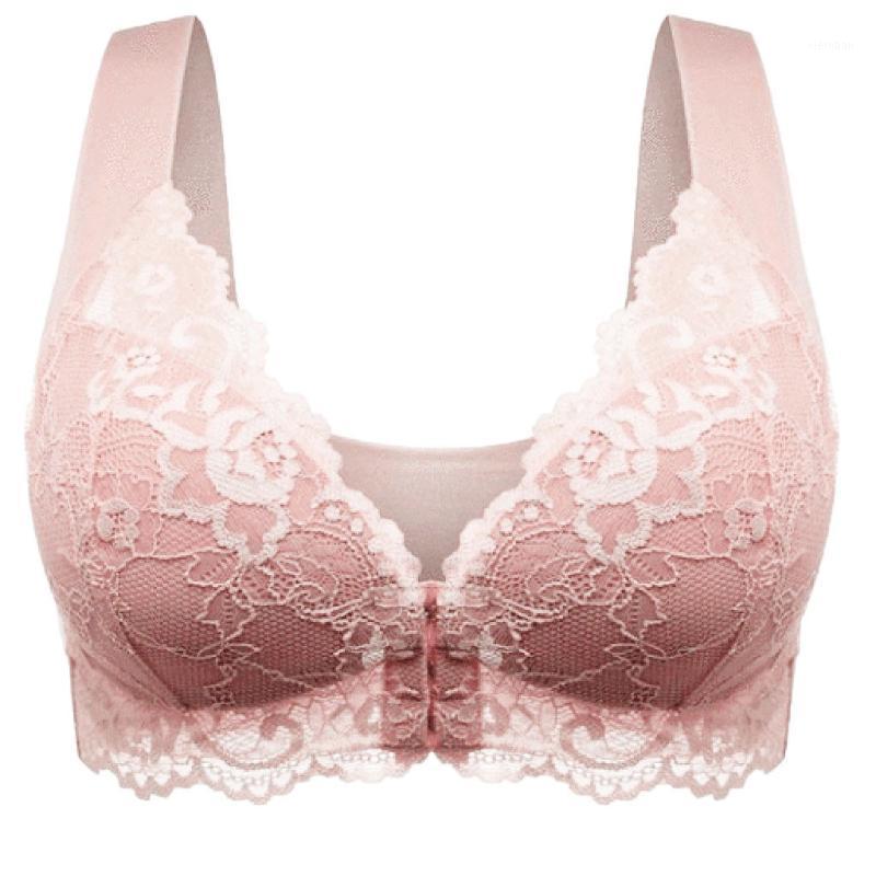 

Comfortable bras for women Adjustable Front Closure Extra-Elastic Breathable Lace Trim Bra sutien gorge #31, Pink