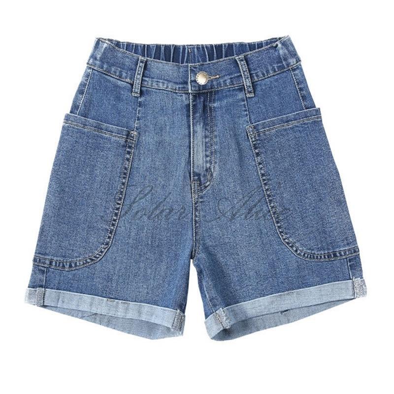 

Free shipping 2021 women's summer new denim shorts high waist plus fat XL loose wide leg shorts students, Blue