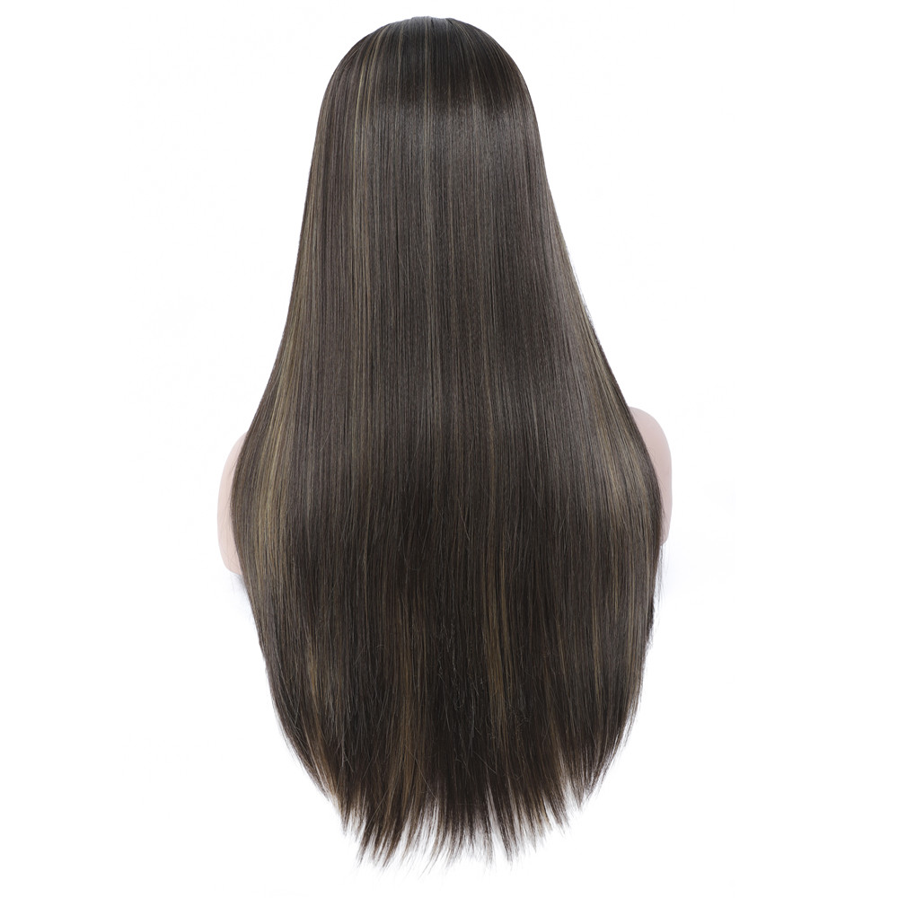 Costume Accessories Straight Highlight Synthetic Wigs with Brown Highlights 24Inch Balayage Wig Middle Part Wigs Heat Resistant Natural Loo-image-749078947