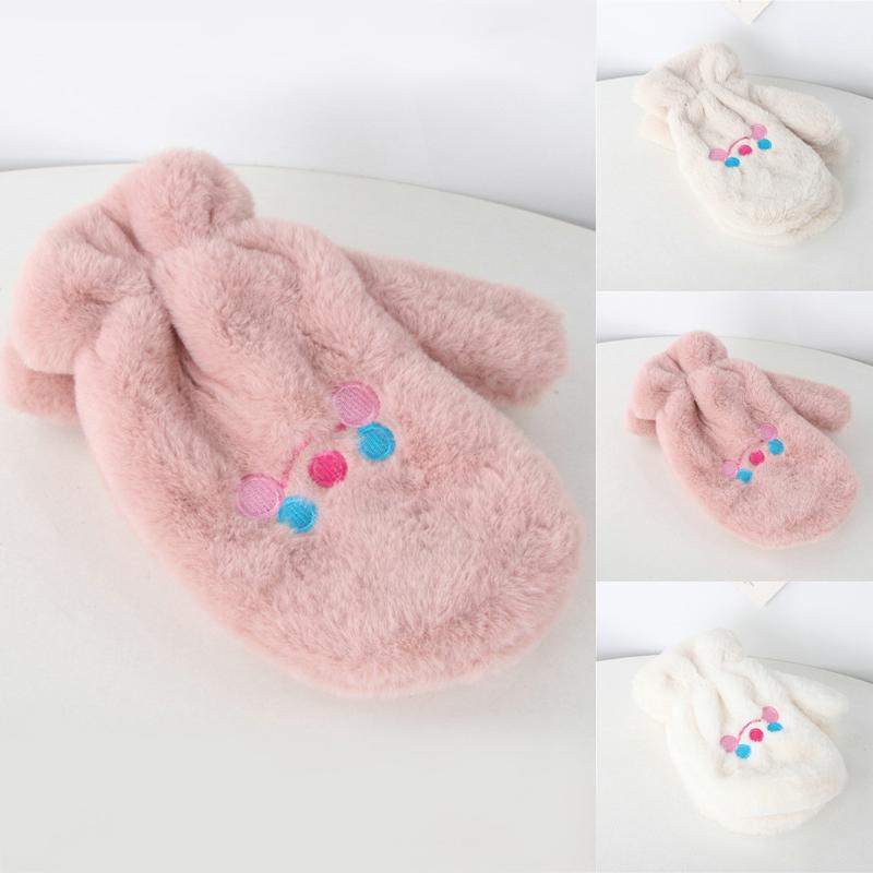 

Flush Thickening Girl Pure Color Winter Keep Warm Cartoon Embroidery Glove New Fashion Women Gloves Autumn Winter Cute Furry War