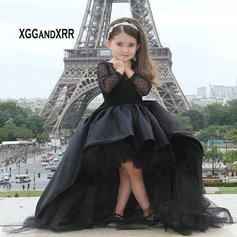 

Cute Black Long Sleeves High Low Flower Girl Dresses O Neck A Line Short Little Girl Dress Saudi Arab Style Party Pageant Dress1, Yellow