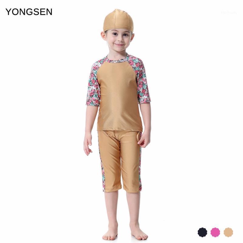 

YONGSEN Swimwear Girl Hijab Muslim Modest Swimsuit Full Coverage Plus Size Burkinis Islamic Swim Wear 3 Pieces Short Sleeve1