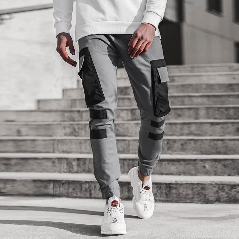 

Men Casual Joggers Pants Solid Thin Cargo Sweatpants Male Multi-pocket Trousers New Mens Sportswear Hip Hop Harem Pencil Pants, Red