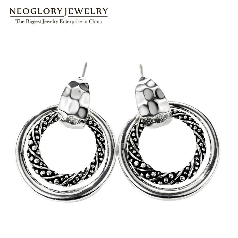 

Neoglory Fashion Big Double Hoop Earrings Ethnic Jewelry Antique Silver Color Plated for Women 2021 New Christmas Gifts FA