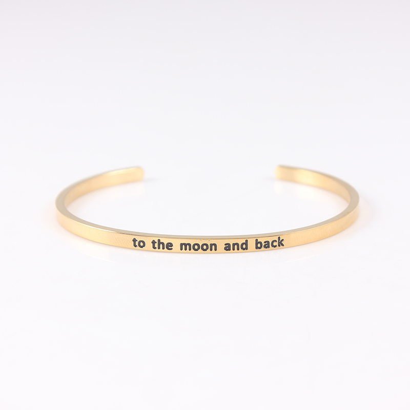 

Fashion Gifts Stainless Steel Open Gold to the moon and back Bangle Inspirational Mantra Bracelets