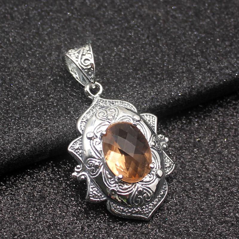 

Glowing Pretty Oval Honey Topaz925 Sterling Silver Color Charms Women Pendant Chain Necklace 20 Inch