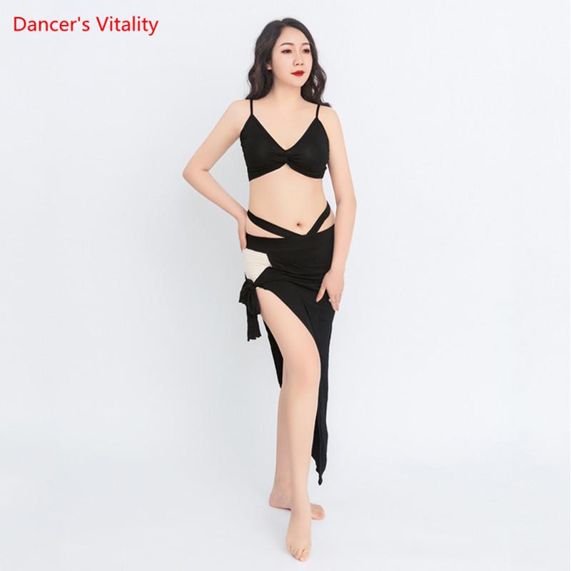 

Belly Dance Suit Female Adult Elegant Sling Top Practice Clothes Woman CompetitionN Shirt Profession Performance Long Skirt Set, Blue top vs skirt