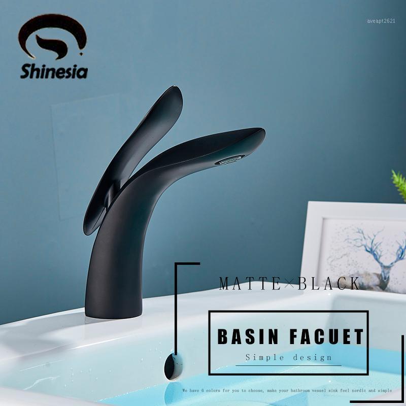 

Shinesia Bathroom Basin Faucet Matte Black Nordic Single Handle Single Hole Hot and Cold Water Mixer Tap for Vessel Sink1
