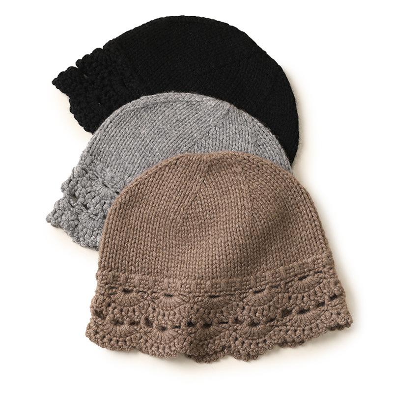 

100% Cashmere Hat Pure Cashmere Hat Women knitted Head Thickened Winter Autumn Solid color Fashion Super, Color 1