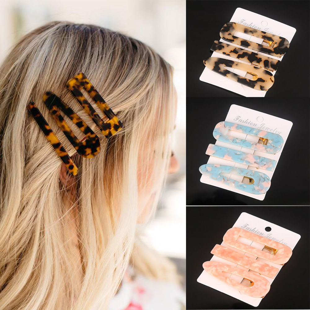 

3PCS/Set Fashion Acetate Geometric Hair Clips For Women Girls Sweet Hairpins Barrettes Hair Accessories Set