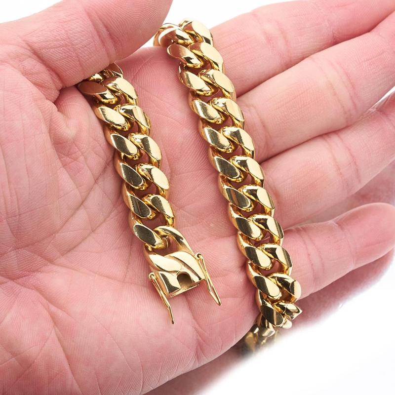 

12mm Cuban Curb Link Chain High Grade Stainless Steel Gold Dragon Claw Buckle Men's Women's Necklace Or Bracelet Jewelry 7-40